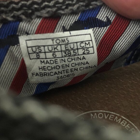 TOMS Sneaker Shoes Women's Size US8 Gray Paseo Movember Herringbone Mix - Picture 6 of 8